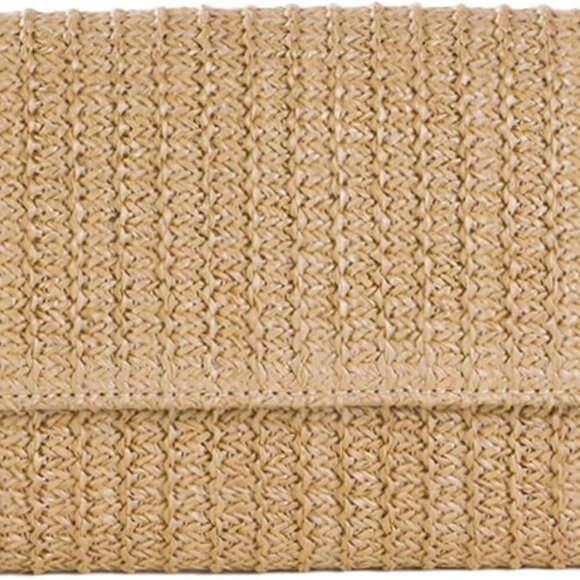 Natural Straw Flat Clutch Women 2025 Boho Purse Top Handle Crossbody Handbag Sty - Picture 1 of 7